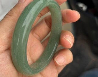 Green Stone Bangle Bracelet - Smooth Minimalist Wide Wrist Jewelry