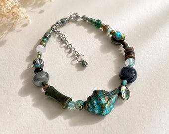 Bracelet de conques bleues : chaîne réglable couleur océan