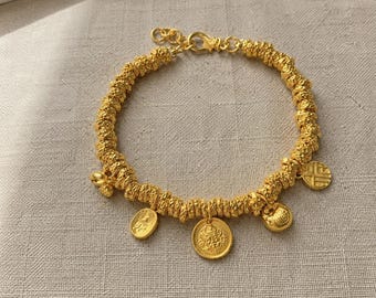Feng Shui Wealth Bracelet: Gold Plated Good Luck Charm Bangle