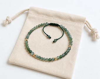Bracelet en agate mousse naturelle - Bijoux tressés réglables délicats de 4 mm