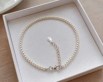 Bracelet de perles de 3 mm : bijoux délicats en perles de couleur argentée