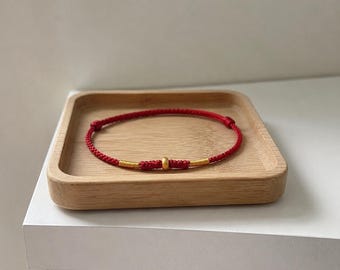 Adjustable Woven Cord Bracelet with 24K Pure Gold Accent