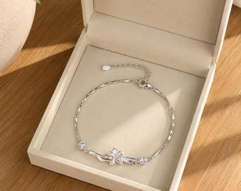 Bracelet campanule en argent sterling 925 - Chaîne CZ florale délicate pour femme