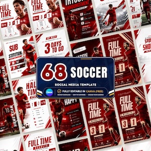 68 Soccer Sports Templates | Sports Instagram Posts | Game Day Graphics Sports Marketing Kit | Editable Best Selling Canva Templates
