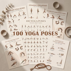 100 Yoga Poses Chart, Yoga Poster Bundle Printable, Beginner Yoga Guide, Weekly Yoga Planner, Wellness Wall Art Digital Download
