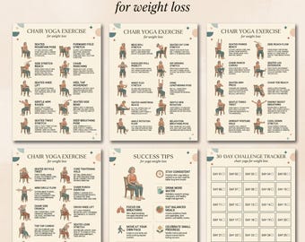 Chair Yoga for Weight Loss Seniors Printable, 40 Chair Exercises PDF, 30 Day Challenge Tracker, Senior Wellness Planner, Chair Workout Guide