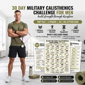 30 Tage Militärische Calisthenics Challenge für Männer | Ganzkörper Bodyweight Workout Printable | Militär Fitness Planer PDF | Home Workout Track