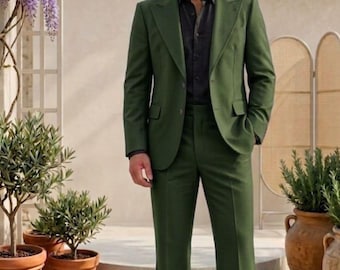 Vintage 70er Jahre Stil Männer Anzug Staubgrün Breite Spitze Revers Anzug Schlaghose Waldgrün Anzug Für Männer Premium Geschneiderter Hochzeitsanzug Geschenk