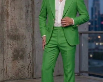70er Jahre Vintage Herrenanzug Papagei Grün Schlagbein Herrenanzug For Abiball Hochzeit • Slim Fit Spitze Revers Bunter Partyanzug Maßgeschneiderter Herrenanzug