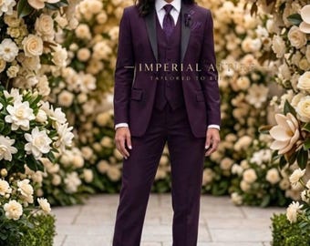 Traje de mujer color ciruela de 3 piezas, traje burdeos a medida para mujer, esmoquin de graduación para mujer, traje de boda morado oscuro, traje de dama de honor, talla personalizada.