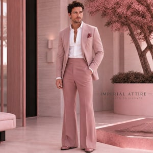 mens pink pants dress Men office |Casual Men formal pants| Men Party pant SAINLY 36 fly with button closure Belt loops for easy styling options Two front pockets Optional back pockets and custom hem length available at checkout Handmade in the Dorothy Zudora Tampa Bay studio Complete the look with our 70s Butterfly Collar Shirts or layer it with one of our 70s Vests for a full Dorothy Zudora moment.For the ones who know pink does not have to be sweet to steal the room Men Pink Suits Stylish One