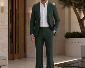 Traje de hombre verde bosque con pantalones acampanados, traje de graduación a medida verde esmeralda, esmoquin de boda vintage de los años 70 con pierna ancha, traje de novio disco a medida