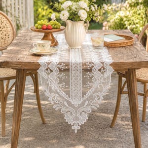 Vintage Shell Lace Table Runner – Floral Sheer Romantic Table Decor