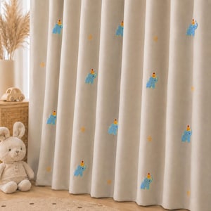Embroidered Blackout Elephant Star Curtains, Nursery Kids Room Drapery, Nordic Minimalist Style