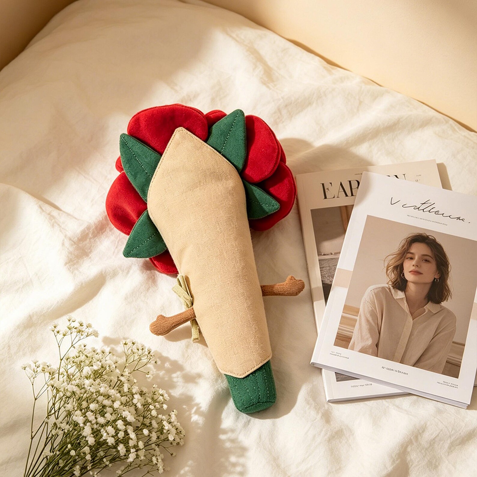 Red Roses Plush Jellycat Rose Bouquet Plush Toy, Lifelike Red Roses Wrapped in Kraft ...