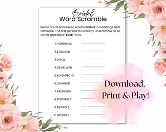 Juego de sopa de letras para despedida de soltera, elegante actividad imprimible con diseño floral, juego para despedida de soltera, descarga instantánea para despedida de soltera.