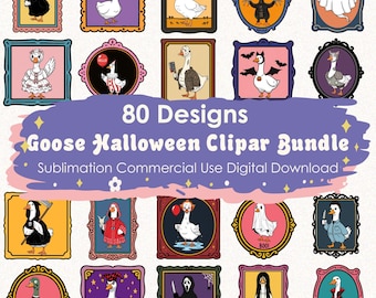 Goose Halloween Clipar Bundle 80File, Funny Goose, Ghost Goose,  Halloween Line Art Clipart The illustration you choose to place.