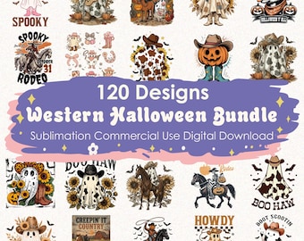 Western Halloween PNG Bundle 120File, Cowboy Pumpkin, Spooky Cowboy & Rustic Ghost Town, Scarecrow Png, Trick or Treat Digital Download