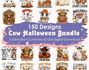 Halloween Highland Cow Bundle 150+ File, Cute Spooky Cow, Highland Cow Ghost, Halloween Spooky Season, Autumn Cow Shirt, Boo ghost