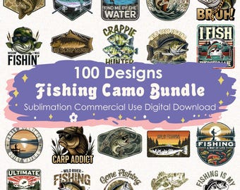 Fishing Camo Bundle 100 File, Bass Fish PNG, Funny Fishing Quotes, Hunter Fisherman Sublimation, Rustic Outdoor Graphic, Instant Download