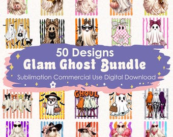 Glam Ghost Png Bundle 50 File, Preppy Ghost Png, Halloween PNG, Striped Ghost Png, Cute Spooky Season Design, Digital Download