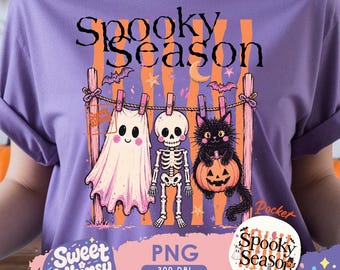 Preppy Spooky Season PNG, Cute Ghost PNG, Black Cat Skeleton Halloween Shirt Design, Trendy Fall Sublimation PNG, Digital Download