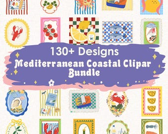 130+Mediterranean Coastal Clipart Bundle, Italian Summer PNG, Commercial Use, Coastal Line Art Clipart The illustration you choose to place.