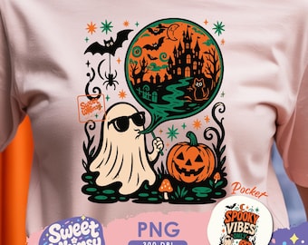 Ghost Blowing Bubble Gum PNG, Cool Halloween Ghost PNG, Spooky Vibes Only Shirt Design, Pumpkin Haunted House Sublimation PNG