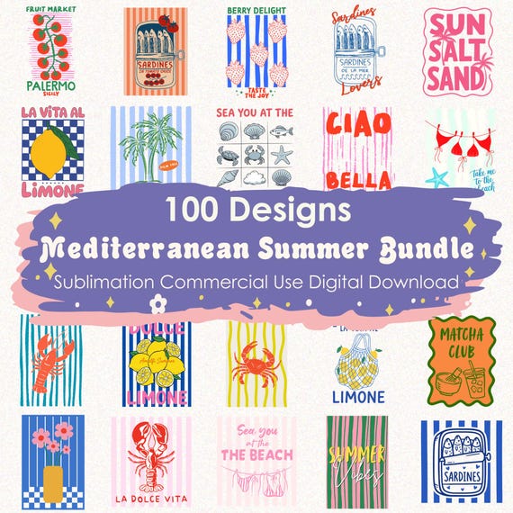 100 Coastal Summer PNG Bundle, Beach Clipart Bundle, Retro Preppy Coquette Graphics, Ocean Beach Vacation Designs, Sardines Lobster Cocktail