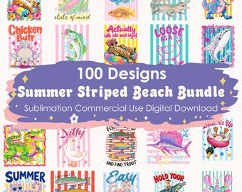 100 Summer Striped Beach PNG Bundle, Preppy Coastal Bow Sublimation,Sardines Lobster Cocktail, Vacation Margarita Digital Download Design