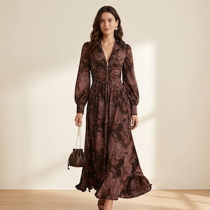 mixed delicate flowers long sleeve maxi dress Rococo Flowers Tiered Maxi Dress by FARM Rio