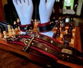 Handmade Red and Black Leather Handcuffs and Ankle-cuff Set