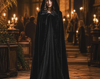 Long Hooded Velvet Cape Unisex Halloween Christmas Cosplay Costume