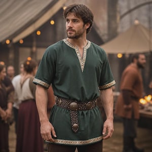 Medeltida Viking Tunika Nordisk Knutskjorta Bomull LARP Cosplay Renässans Outfit