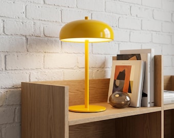 Draadloze paddenstoeltafellamp, oplaadbare moderne bureaulamp uit het midden van de eeuw, draagbare minimalistische bedlamp, metalen led-nachtlampje