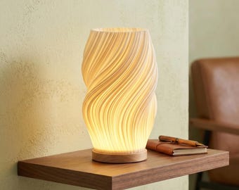 3D-geprinte tafellamp spiraal, bedlampje gedraaide werveling, dimbare helix-bureaulamp, milieuvriendelijk minimalistisch nachtkastje kamerinrichting
