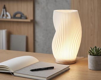 Milieuvriendelijke 3D-geprinte tafellamp, modern golvend bedlampje, dimbare geplooide bureaulamp, minimalistisch nachtkastje, kamerdecoratie