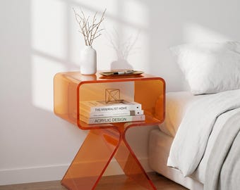 Doorzichtig acryl nachtkastje | Modern nachtkastje | Moderne bijzettafel uit het midden van de eeuw | Doorzichtig bijzettafeltje slaapkamer | Minimalistisch decor