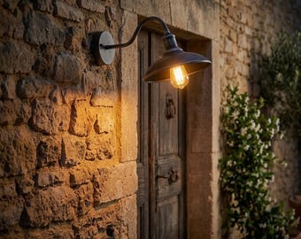 Vintage wandkandelaar met lange arm | Goud- en zilverbronskleurige buitenlamp | Boerderij entreeverlichting | Rustieke tuinterraslantaarn
