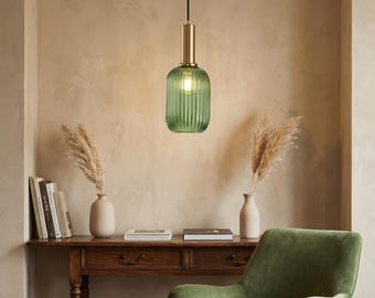 Vintage glazen hanglamp, moderne plafondlamp uit het midden van de eeuw, hangende kroonluchter in jaren 70-stijl, retro art-deco eetkamerinrichting