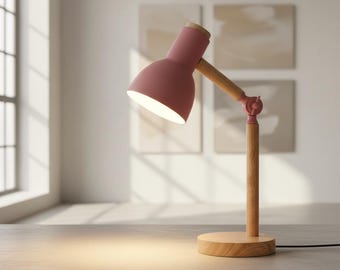 Nordic nachtkastjelamp, verstelbare houten bureaulamp, modern nachtkastje leeslamp, Scandinavisch interieur, minimalistische slaapkamerverlichting