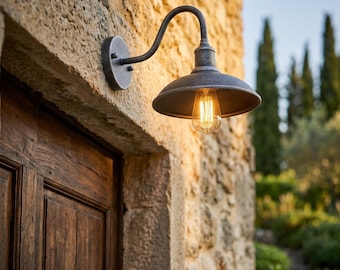 Bronze Industrial Wall Sconce | Silver & Gold Vintage Porch Light | Farmhouse Garden Lantern | Metallic Retro Entryway Lamp