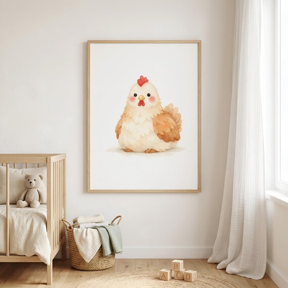 Farmhouse Hen Printable - Cute Watercolor Chicken Illustration, Cozy Nursery Decor, Neutral Pastel Fall Art, Digital Wall Decor 151 FAC by CuriosityPrintStudio