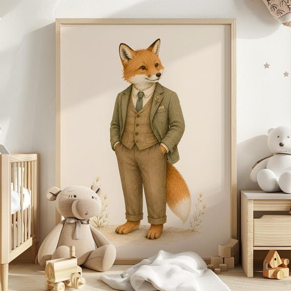 Fox nursery wall art, daddy fox printable, woodland nursery decor, neutral baby room print, storybook animal wall art, printable art, WFC by CuriosityPrintStudio