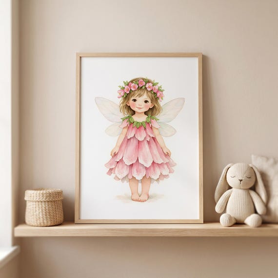 Printable Fairy Nursery Art - Cute Flower Fairy Watercolor, Childlike Baby Room Decor, Soft Pastel Illustration, Storybook Art Download CCFF by CuriosityPrintStudio