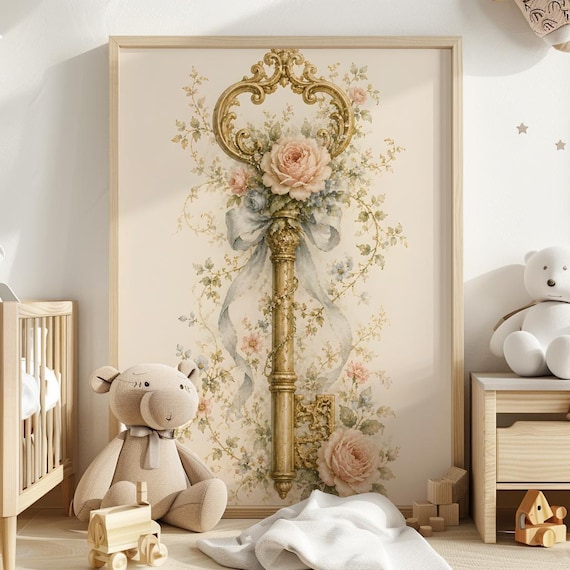 Enchanted Key Wall Art, Secret Garden Nursery Print, Storybook Decor, Cottagecore Floral Artwork, Fairytale Nursery Wall Art, WSC by CuriosityPrintStudio