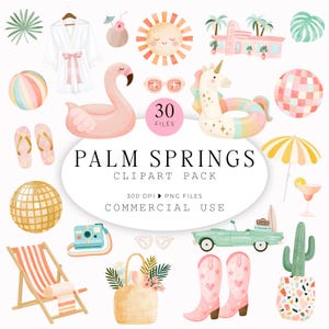 Palm Springs Clipart Bundle, Summer Vacation PNG Graphics, Bachelorette Clipart, Commercial Use