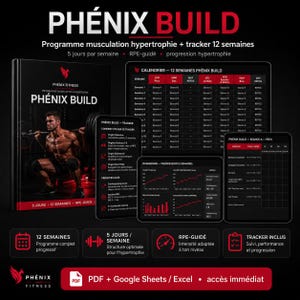 Programme Musculation Prise de masse Homme Split 5 Jours | Hypertrophie 12 Semaines PDF Téléchargement Numérique