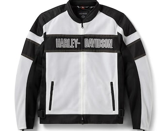 Giacca da motociclista Harley-Davidson da uomo, bianca e nera, in rete – Giacca da motociclista leggera