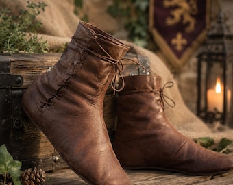 Bottes en cuir Renaissance médiévales, bottines à lacets rustiques, chaussures de costume de cosplay